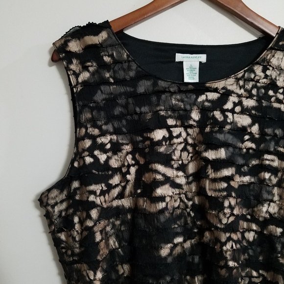 Laura Ashley Tops - Laura Ashley Gold & Black Ruffled Tank Top Blouse